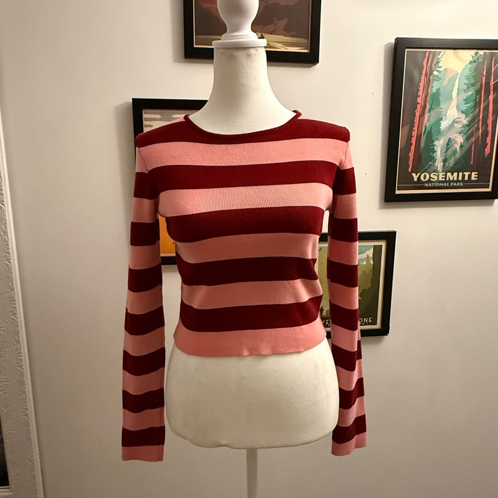 Altar'd State small Red and Pink Striped Sweater